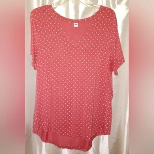 Old Navy Luxe v-neck slinky soft tee, bronze/white polka dots, sz L.